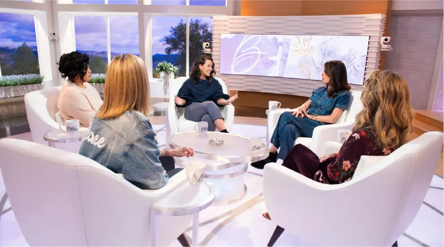 Better Together TBN Set Build by Fuller Street Fabrications 8 Custom 360-degree television studio set design for Better Together on TBN featuring rotating centerpiece, wave-finish walls, PTZ cameras, and integrated LED lighting. Built by Fuller Street fabrications.