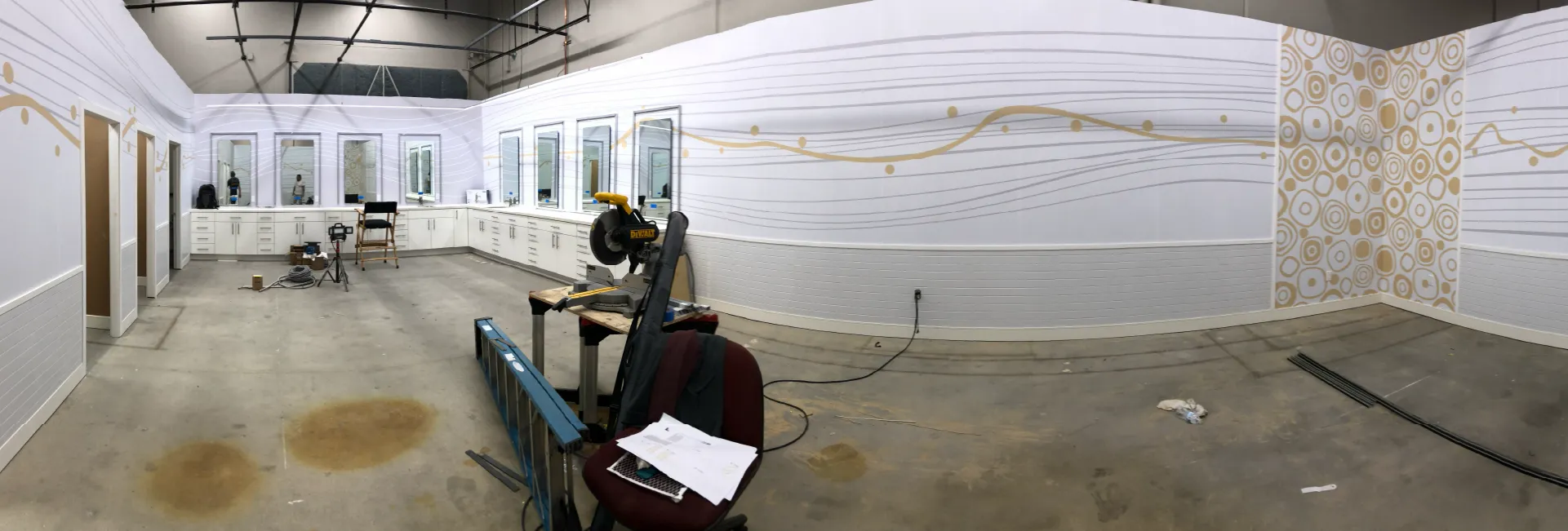 Better Together TBN Set Build by Fuller Street Fabrications 9 Better Together Set in progress of the build with the green room in the distance with concrete floor and custom scenic walls. Built by Fuller Street