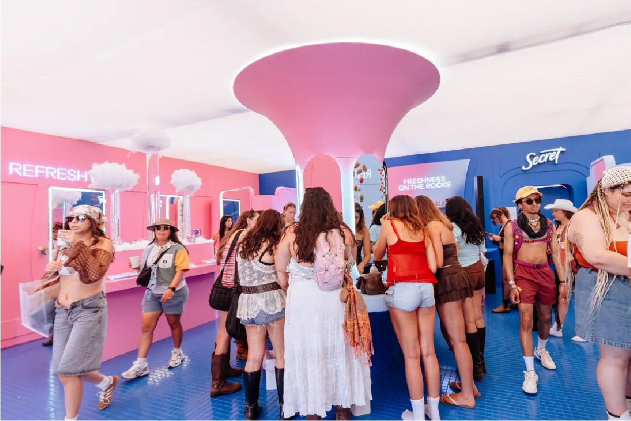 Fans gather and walk through the Always Secret Refresh Room at Coachella 2026