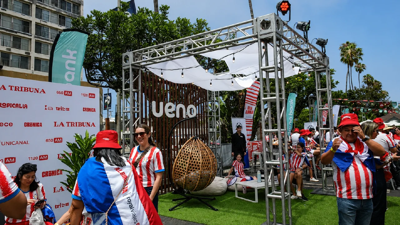 casa-albirroja-ueno-bank-lounge Paraguay World Cup fans relax at the Ueno Bank Outdoor Lounge at the Casa Albirroja Fan Experience in Los Angeles
