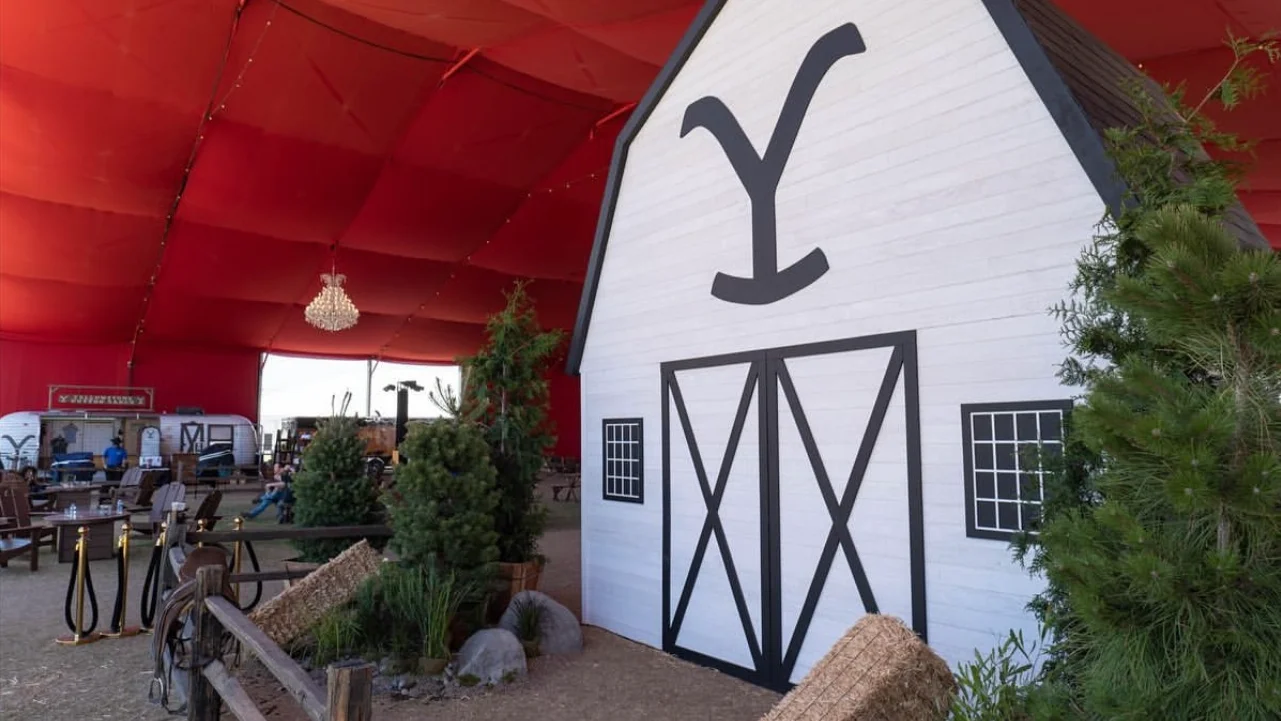 A Yellowstone monumental barn at a Stagecoach brand activation for Paramount was built by Fuller Street and their experiential fabrication team in Los Angeles